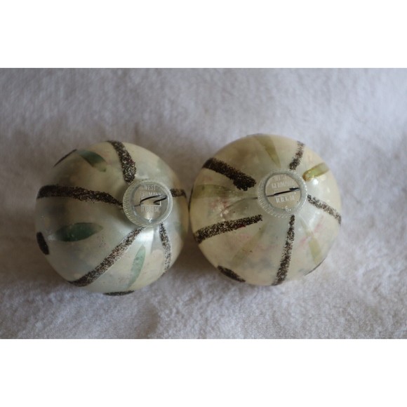 Lot 2 Vintage DBGM 2.5" Christmas Ornaments Striped Silver Glitter West Germany - Picture 7 of 11